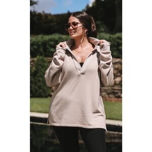 Tribe Kelley Women’s Long Sleeve Butter Henley Collared Sweatshirt 2XL Tan Z2